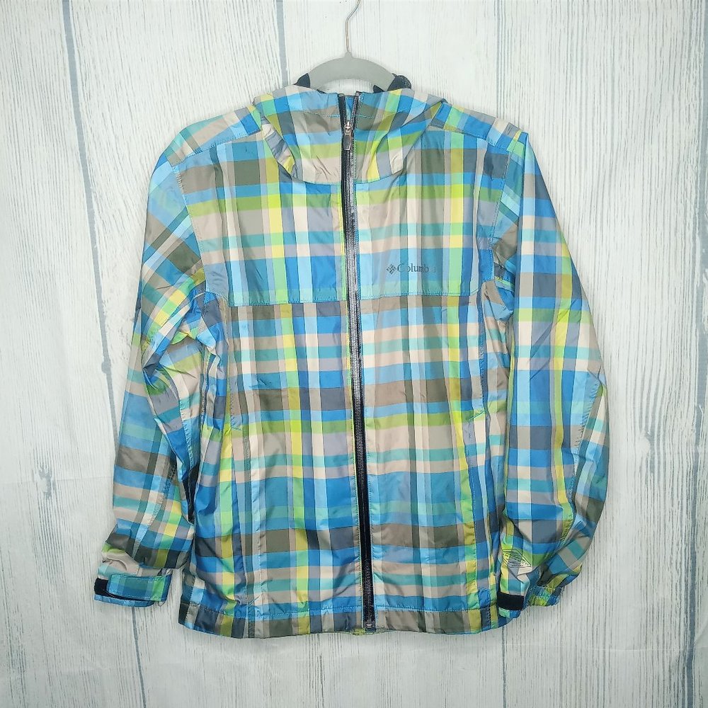 Columbia Boys Blue Green Plaid 3 Season Coat Large